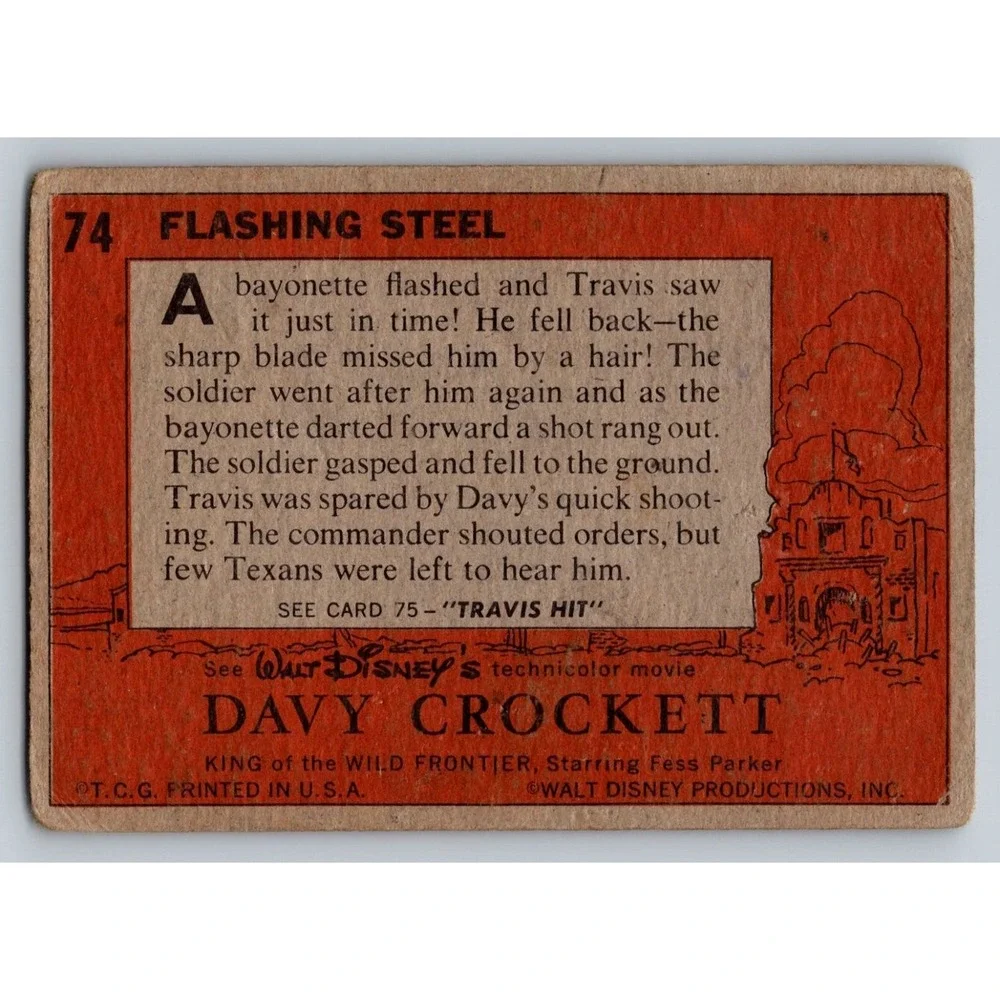 Davy Crockett Flashing Steel 1956 Topps #74 Non-Sport Trading Card Disney